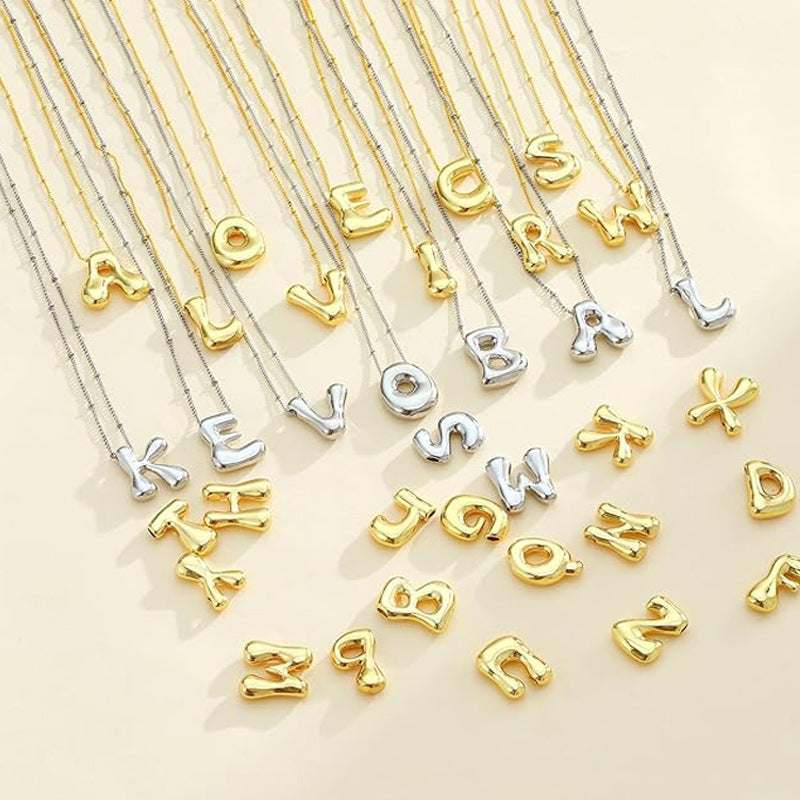 Custom Necklace, Versatile Titanium Steel 26 Bubble Letter Necklace with Minimalist Pendant