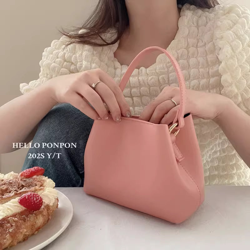 Custom Strawberry Pink Bucket Bag - Mini Handbag with Crossbody Strap, Korean Style Elegant & Premium Shoulder Bag