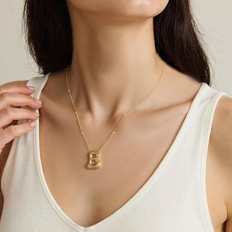 Custom Necklace, Versatile Titanium Steel 26 Bubble Letter Necklace with Minimalist Pendant