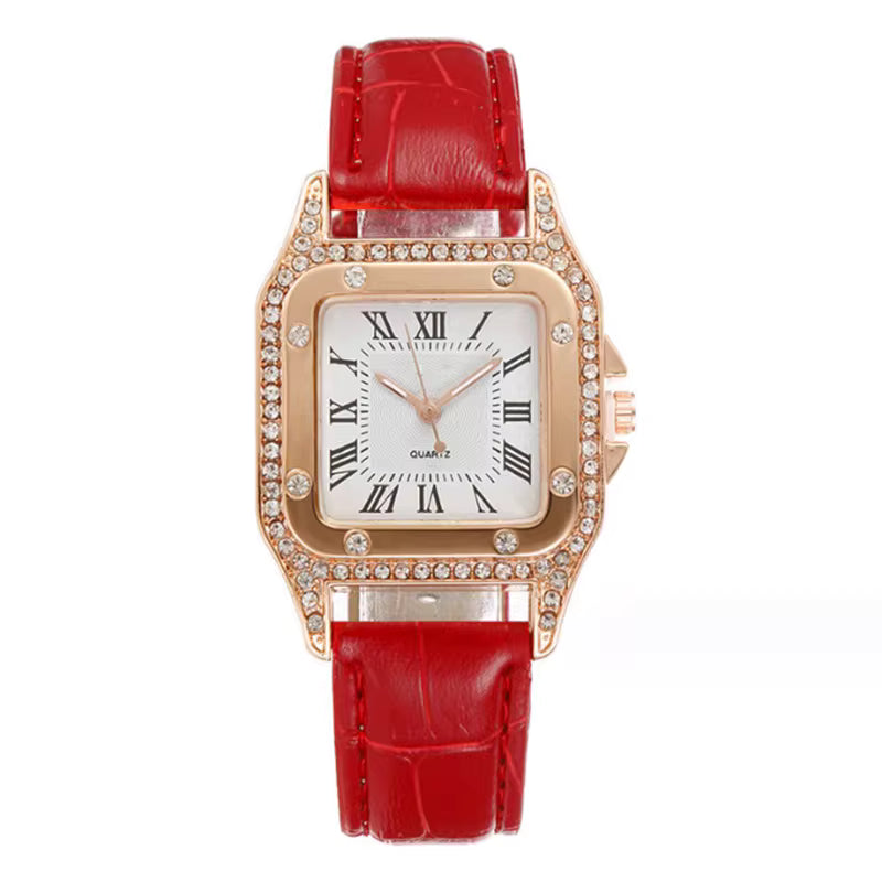 Custom Fashion Diamond-Embedded Ladies' Leather Strap Quartz Watch