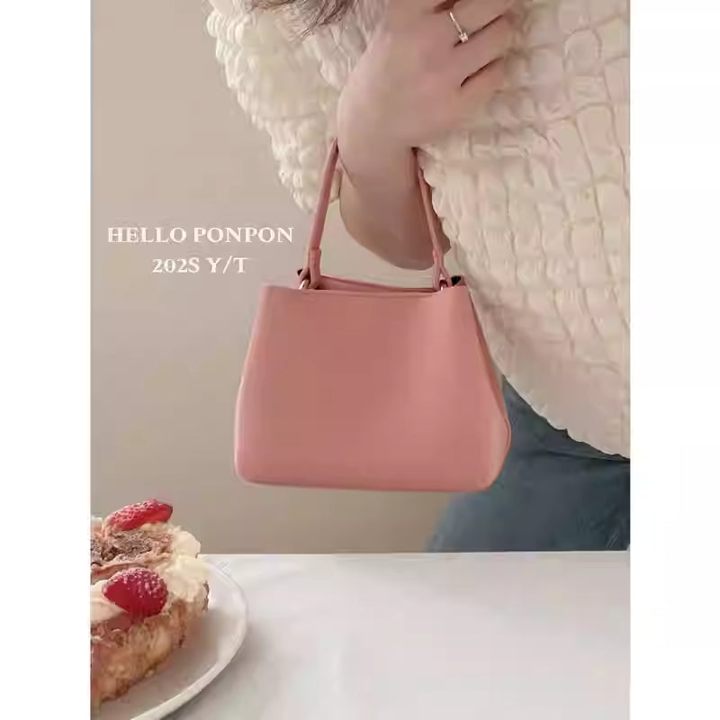 Custom Strawberry Pink Bucket Bag - Mini Handbag with Crossbody Strap, Korean Style Elegant & Premium Shoulder Bag